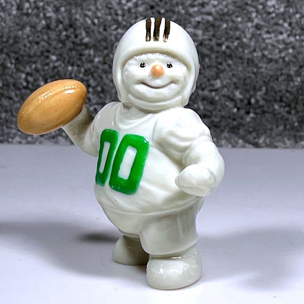 Lenox Snowman Football Player Figurine 00 White Green Gold Accent 2000